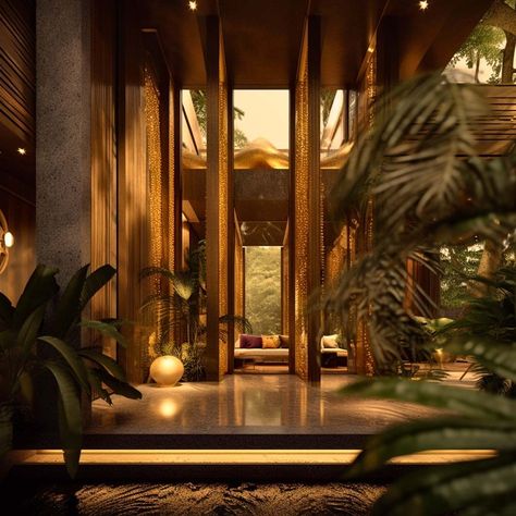 Tropical Architecture: Navigating the Art of Casual Luxury - Lie Alonso Dynasty Gatsby House, Modern Arabic Interior, Arch Inspiration, Concrete Work, Tropical Luxury, Exotic Homes, Luxury Lounge, Star Ship, Hotel Lobby Design