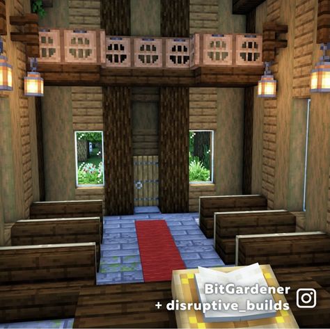 Minecraft Saloon, Minecraft Church Interior, Interior Design Minecraft, Minecraft Farm, Church Interior Design, Minecraft Inspo, Minecraft City, Minecraft House Designs, Church Interior