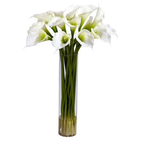 These gorgeous tall silk calla lilies would make a perfect gift for Mother's Day! Tall Cylinder Vases, White Lisianthus, Mini Calla Lilies, Bouquet Vase, Silk Arrangements, Glass Cylinder Vases, Flower Centerpiece, Faux Floral Arrangement, Silk Floral Arrangements