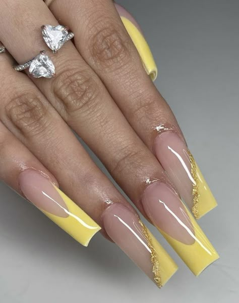 Cute Acrylic Nails Yellow, Summer Acrylic Nails Medium Length, Nails One Hand Different Color, May Acrylic Nails, Acrylic Nails Yellow, Ombre Acrylic Nails, Her Nails, French Acrylic Nails, Dope Nail Designs