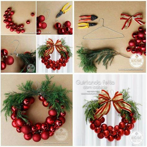 . Decoracion Navidad Diy, Dekoratívne Vence, Decor Christmas Home, Christmas Wreaths Diy Easy, Christmas Ornament Wreath, Home Decor Ideas Living Room, Easy Christmas Decorations, Christmas Themes Decorations, Christmas Wreaths To Make