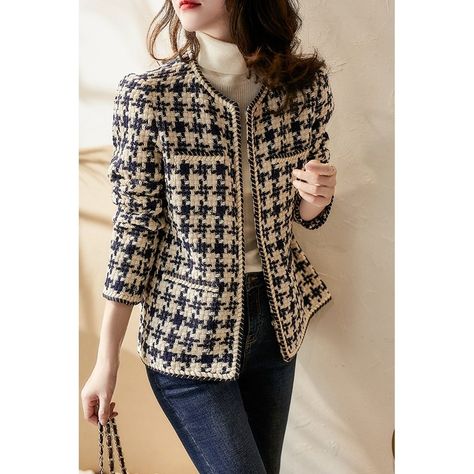 Korean small fragrance jacket women's short spring and autumn French ladies all match houndstooth woven tweed coat jackets|Wool & Blends| - AliExpress Coat Outfit, Long Sleeve Outerwear, Tweed Coat, Plaid Coat, French Women, Coat Outfits, Plaid Fashion, Jacket Pattern, Tweed Jacket