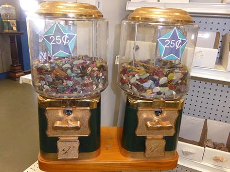 Tumbled stones coin-op machine | Rock & Gem Magazine Coin Op Machine, Gumball Machines, Lava Tubes, Gumball Machine, Tumbled Stones, Tumbling, Book 1, Oasis, Coin