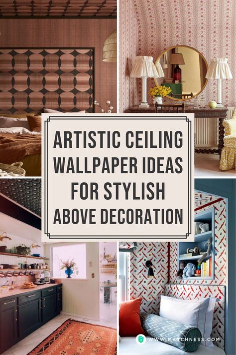 Crazy Wallpaper Bedroom, Ceiling Wallpaper Ideas Bedrooms, Ceiling Wallpaper Ideas Living Room, Bathroom Ceiling Wallpaper, Wallpaper On Ceiling Bedroom, Ceiling Wallpaper Ideas, Wallpaper On Ceiling, Wallpapered Ceiling, Funky Bedroom