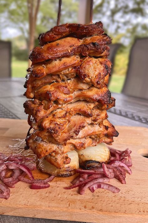 Easy Chicken Shawarma Tower Baked in the Oven | Mydeliciousmeals.com Chicken Shawarma Oven Recipe, Pork Tenderloin Shwarma, Shawarma Dinner Party, Oven Roasted Chicken Shawarma, Easy Oven Chicken Shwarma, Chicken Swarma Seasoning Dressing, Schwarma Chicken Sides, Oven Roasted Chicken Gyros, Shwarma Chicken Marinade