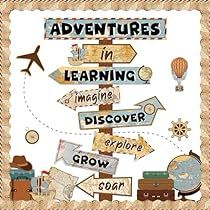 Explorer Bulletin Board Ideas, Learning Is A Journey Classroom Theme, Travel Classroom Theme Ideas, Around The World Classroom Theme, Map Bulletin Board, Vintage Classroom Decor, Travel Classroom, Road Trip Theme, Vintage Classroom