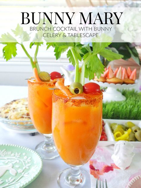 Bunny Mary, Easter Brunch Cocktails, Easter Brunch Table Setting, Brunch Cocktail Recipes, Easter Brunch Tablescape, Easter Drink, Brunch Tablescape, Bar Ad, Easter Brunch Table