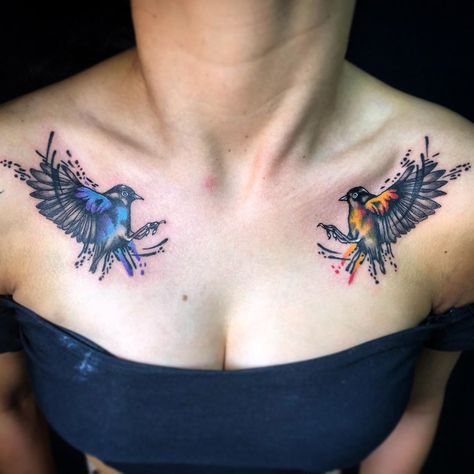 Birds Chest Tattoo Female, Feather Chest Tattoo Female, Bird Chest Tattoo Female, Bird Chest Tattoo, Chest Tattoo Female, Healthy Bodies, Tattoo Female, Swallow Tattoo, Chest Tattoos