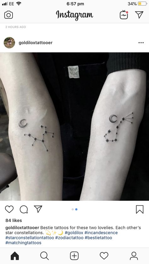 Matching Constellation Tattoo, Matching Zodiac Tattoos, Chinese Zodiac Tattoo, Star Constellation Tattoo, Bestie Tattoo, Constellation Tattoo, Zodiac Tattoos, Zodiac Tattoo, Constellation Tattoos