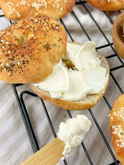 Crispy on the outside, soft and fluffy on the inside. These 2 Ingredient Air fryer Bagels make having homemade bagels a breeze! Totally customizable, top your air fryer bagels with seeds, cheese, everything but the bagel seasoning, or have them plain! Air Fryer Bagels, Quick And Healthy Breakfast, Everything But The Bagel Seasoning, Bagel Toppings, Everything But The Bagel, Bagel Seasoning, Homemade Bagels, Easy Air Fryer, Self Rising Flour