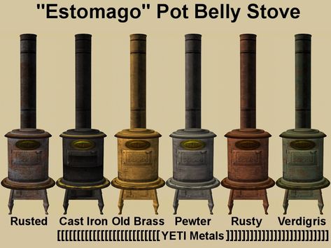 Mod The Sims - Estomago Pot Belly Stove Recolours Diy Pot Belly Stove, Sims 4 Cottage, Pot Belly Stove, Moonshine Still, Pot Belly, Fitted Blinds, Green Stuff, Diy Pots, Shiny Things