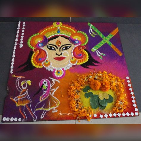 Navratri Rangoli Designs Latest, Rangoli Free Hand, Navratri Decoration, Navratri Rangoli, Rangoli Designs For Competition, Poster Rangoli, Rangoli Designs Latest, Special Rangoli, Flower Rangoli