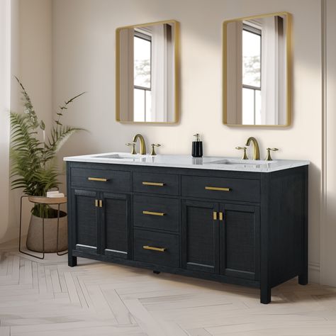 You'll love the Mercer41 Marquist 73" Double Bathroom Vanity With Stone Top at Wayfair Canada - Great Deals on all products with Free Shipping on most stuff, even the big stuff. Black Vanity Bathroom, Ceramic Sinks, Matte Black Hardware, Double Sink Bathroom Vanity, Double Bathroom, Bathroom Redo, Wood And Marble, Double Bathroom Vanity, Bathroom Sink Vanity