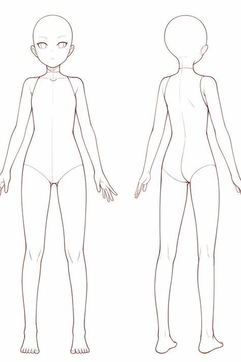 Character Body Proportions, Full Body Template Sketch, Front And Back Character Base, Ych Character Sheet, Model Body Template, Body Base Back View, Floating Body Base, Poses Drawing Female Standing, Art Base Full Body Pose