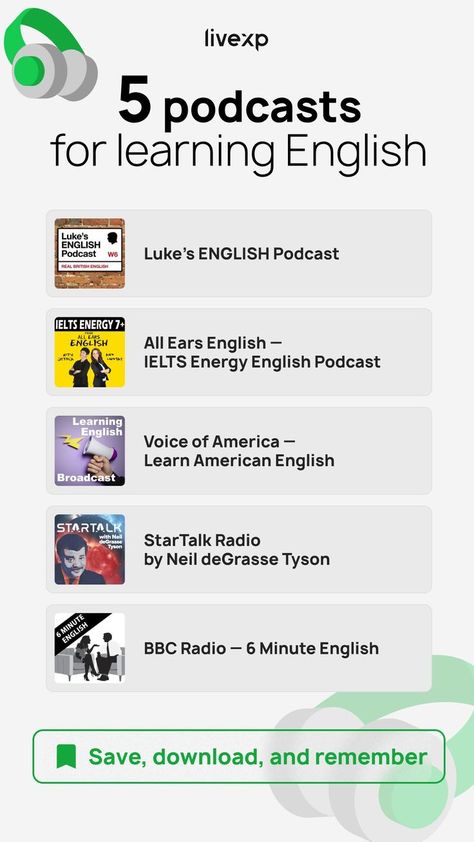 Are you a podcast person? If so, this list is for you. Get ready to improve your English by listening to these podcasts every day. Save the list, grab your headphones, and press play. 📱 #learnenglish #englishlanguagepodcasts #englishlanguage #podcasts