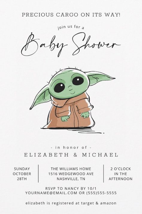 The Child | Simple Baby Shower Invitation
Invite all your family and friends to your baby shower with these simple and sweet Child Baby Shower invites from Star Wars. Personalize by adding all your shower details! September Baby Showers, Simple Baby Shower Invitations, Baby Jedi, Sweet Baby Shower Ideas, Star Wars Baby Shower, Star Wars Invitations, Baby Shower Theme Decorations, Simple Baby Shower, Baby Invitations