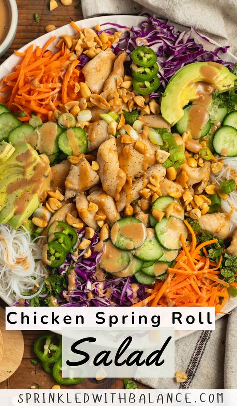 #chickensalad #springroll #saladrecipe Spring Noodle Salad, Thai Style Salad, Spring Roll Salad Bowl, Spring Roll Cucumber Salad, California Roll Salad, Brunch Salad Recipes, Spring Roll Salad, Chicken Spring Roll, Asian Salads