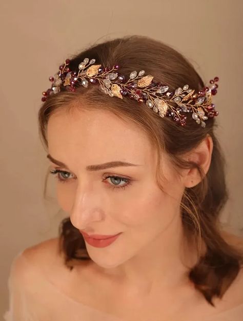 What's a better party hair accessory than this tiara? Walk in any where this season as the queen that you are. #winterhairstyles #hairlooks #hairstyle #tiara Fall Red Hair, Red Hair Pieces, Bride Hair Vine, Hair Accessories Tiara, Boho Bridal Hair, Crystal Hair Vine, Wedding Hair Headband, Bridal Headwear, Bead Flower