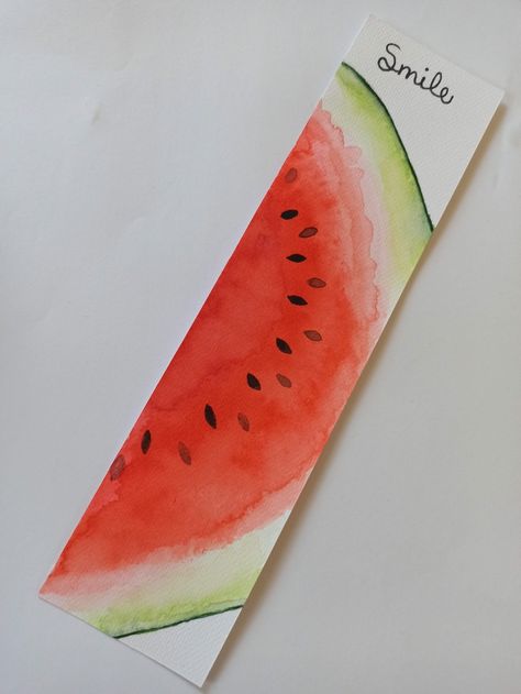 Fruit Bookmarks Diy, Cute Diy Drawings, Bookmark Craft Diy, Book Marks Watercolor, Watermelon Bookmark, Handmade Bookmarks Diy, Pressed Flower Crafts, Bookmark Ideas, Creative Bookmarks