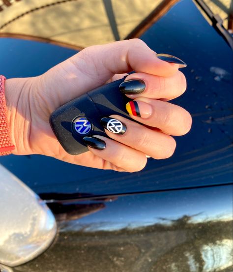 Car Show Nail Ideas, Vw Nails Design, Bmw Acrylic Nails, Toyota Nails, Porsche Nails, Car Nail Designs, Vw Nails, Bmw Nails Design, Audi Nails