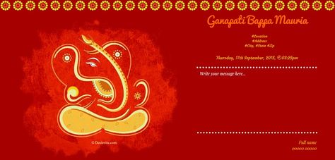 Ganpati Invite, Santoshi Mata, Ganpati Invitation Card, Ganpati Idol, Online Invitation Card, Ganesh Puja, Wall Growth Chart, Ganpati Festival, Engagement Invitation Template