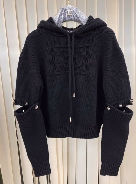 Women Clothes Outfits, Chanel Hoodie, Chanel Sweater, Knitwear Details, Cropped Cable Knit Sweater, Brand Name Clothing, Clothes Jewelry, Expensive Clothes, High Fashion Outfits