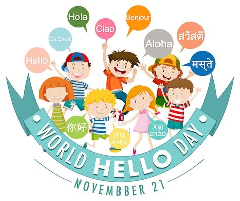 World Hello Day, About World, Vector Photo, Banner Design, Graphic Resources, Vector Images, Vector Free, Education, Design