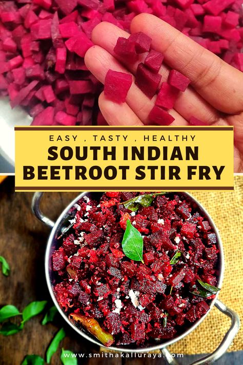 Beetroot Poriyal Recipe, Beetroot Indian Recipes, Beetroot Curry Indian Recipes, Indian Beetroot Recipes, Bitroot Recipe, Beetroot Recipes Indian, Beetroot Poriyal, Hebbars Kitchen Recipes, Poriyal Recipe