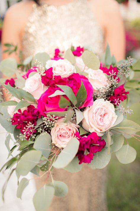 Blush And Hot Pink Wedding Flowers, Prom Flowers Bouquet Iridescent Dress, White And Fuschia Bouquet, Fuchsia Wedding Bouquet, Pink Roses And Hydrangea Bouquet, Fuschia Flower Bouquet, Small Bridal Bouquets Pink, Pink Floral Wedding Bouquet, Bright Pink Bridesmaid Bouquet