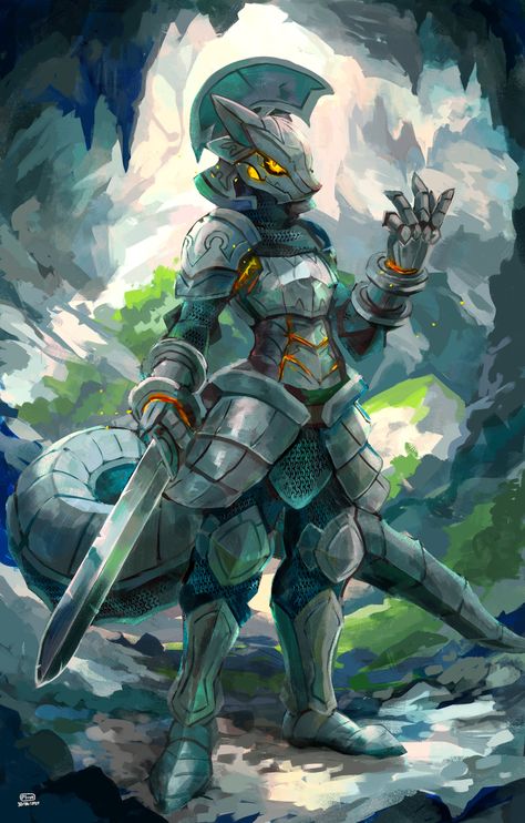 Kobold Knight, Living Armor, Dungeons And Dragons Characters, Dnd Art, Fantasy Creatures Art, Game Character Design, Fantasy Dragon, Creature Concept Art, Creature Concept