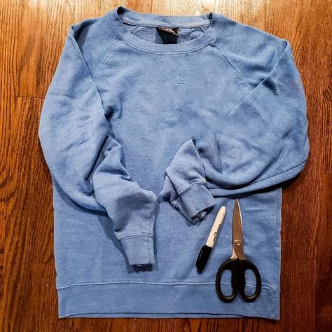 How to Distress an Old Sweatshirt | Upstyle Sweatshirt Recycle Diy, How To Distress A Sweatshirt Diy, Distressed Crewneck Sweatshirt Diy, Distressing A Sweatshirt Diy, Sweatshirt Diy Upcycling, Distress Sweatshirt Diy, Distressed Sweatshirt Diy, Diy Cut Sweatshirt Ideas, Sweatshirt Crafts Ideas