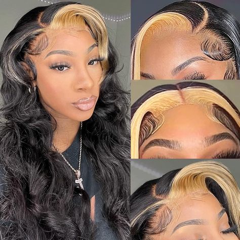 PRICES MAY VARY. 【Hair Material】: Honey Blonde Skunk Stripe Lace Front Wig for Black Women, 100% Brazilian Remy Virgin Human Hair Highlight Frontal Wig Body Wave, Super Soft & Bouncy,No Shedding and Tangle. 【13X4 Frontal Wig】: Glueless 13x4 hd Lace Front Wig Pre Plucked Bleached Knots With Baby Hair ,Ear to Ear Transparent Lace Front Wigs, Which Allows More Freedom with Side or Middle Part, C Part, Ponytail As You Like . 【Highlight Honey Blonde Wig】: 1B/27 Black Honey Blonde Skunk Stripe Wigs Hu Blonde Skunk Stripe Wig, Blonde Skunk Stripe, Skunk Stripe Wig, Highlight Lace Front Wig, Body Wave Frontal, Frontal Wig Body Wave, Light Brown Highlights, Skunk Stripe, Hair Highlight