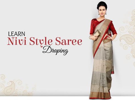 DIY Nivi Style Saree Draping - Watch this 4 minute video Style Saree Draping, Lehenga Style Saree, Drape Sarees, Saree Draping Styles, Saree Draping, Indian Tunic, Lehenga Style, Drape Saree, Indian Fashion Saree