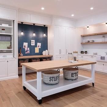 Craft Room with Butcher Block Top Island on Wheels Laundry Craft Rooms, Island On Wheels, Large Laundry Rooms, Craft Room Design, Folding Laundry, Basement Design Ideas, Basement Flooring, Basement Decor, Craft Room Office