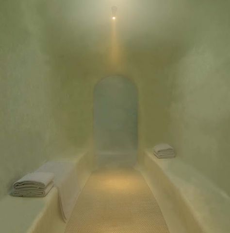 Tadelakt Steam Room, Steam Room Aesthetic, Spa Steam Room, Turkish Bath House, Aman Resorts, Moroccan Hammam, Water Pavilion, Amangiri Resort, Peach Honey