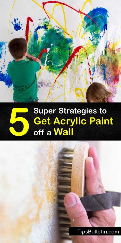 Explore clever ideas for removing a dried acrylic or latex paint stain from your wall. Use simple hacks for removing paint with everyday products like acetone nail polish remover and rubbing alcohol, or tackle stubborn dried paint marks with paint thinner. #get #acrylic #paint #off #walls Remove Acrylic Paint, Nail Polish Stain, Removing Paint, Diy Household Cleaners, Remove Acrylics, How To Varnish Wood, Paint Thinner, Liquid Dish Soap, Acrylic Craft Paint