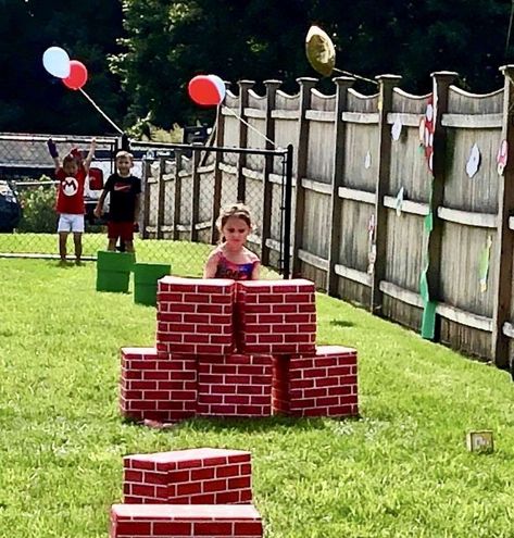 Super Mario Brother Birthday Party Ideas, Super Mario Backyard Party, Mario Diy Birthday Decorations, Mario Birthday Party Obstacle Course, Super Mario Brothers Trunk Or Treat Ideas, Super Mario Birthday Party Obstacle Course, Mario Brothers Birthday Party Games, Super Mario Obstacle Course Party Games, Mario Kart Obstacle Course