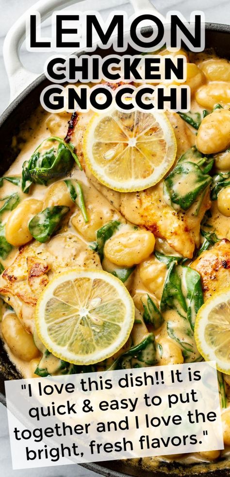 Lemon Chicken Gnocchi, One Pan Lemon Chicken, Pan Lemon Chicken, Lemon Cream Sauce, Gnocchi Dishes, Cauliflower Gnocchi, Gnocchi Recipe, Creamy Lemon Chicken, Chicken Gnocchi