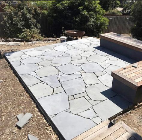 Paving Courtyard Ideas, Crazy Pave Outdoor Area, Laying Crazy Paving, Crazy Paving Fire Pit, Bluestone Crazy Paving, Crazy Paving Driveway, Crazy Stone Paving, Crazy Paving Pathway, Crazy Pave Path