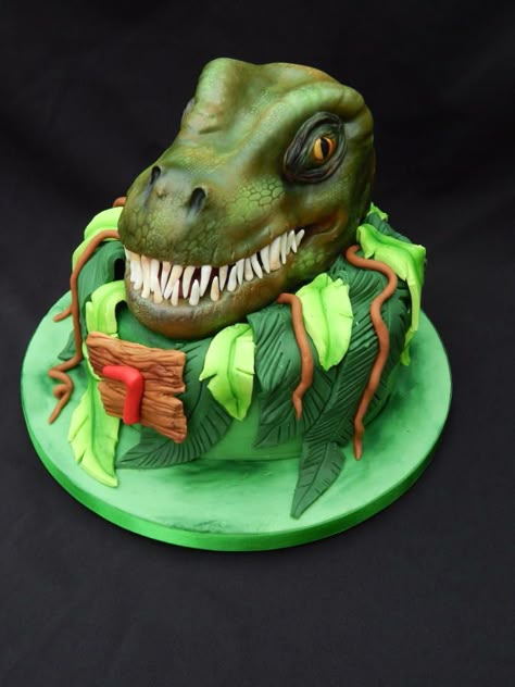 3D T-Rex Cake by Elizabeth Miles Cake Design Jurassic World Cake, Spice Cakes, T Rex Cake, Chocolate Hazelnut Cake, Painting Website, Dino Cake, Gravity Cake, Special Birthday Cakes, Dinosaur Birthday Cakes