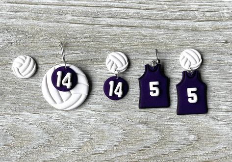 Volleyball Clay Earrings, Volleyball Earrings, Volleyball Jersey, Crow Jewelry, Volleyball Jerseys, Summer Diy Projects, Mom Earrings, Clay Inspo, Christmas Clay