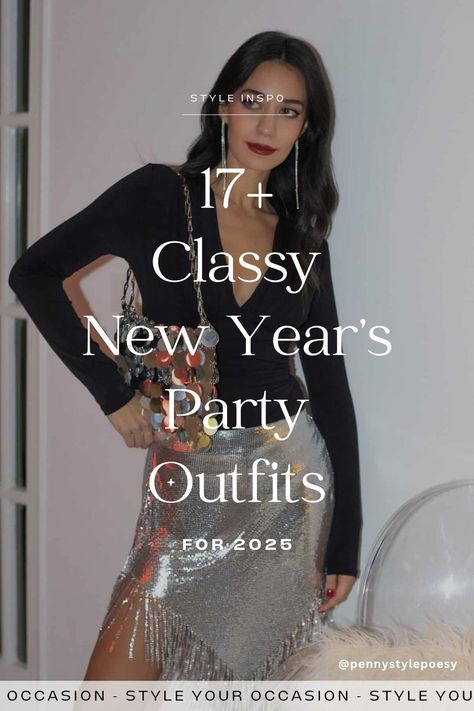 Looking for classy New Year’s Eve party outfit ideas? We’ve got 17+ chic NYE outfits for parties, cold winter nights, casual gatherings, and more! From glitter pants to sequin looks and winter party outfits, find the perfect New Year’s Eve outfits that also work for holiday parties. Night out outfit, New Year’s Eve parties outfits. Nye Years Eve Outfit, Nye Outfit Ideas Cold Winter Fashion, Nye Formal Outfit, Sequin Nye Outfit, New Year’s Eve Outfit Winter, Cute New Year’s Eve Outfits, New Years Outfits Parties Night Out, New Year House Party Outfit, Glitter New Years Eve Outfit