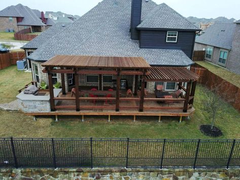 Adding pergola to existing deck Adding Pergola To Existing Deck, Deck With Pergola Attached To House, Tiered Pergola, Pergola Deck, Wraparound Deck, Freestanding Deck, Build A Deck, Deck Pictures, Beautiful Outdoor Living Spaces