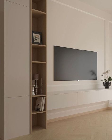 Led Tv Wall Design, Tv Display Ideas Living Room, Entrance Ideas Modern, Home Tv Wall Ideas, Tv Unit Floating, Japandi Tv Wall, Tv Wall Ideas, Latest Living Room Designs, Home Hall Design