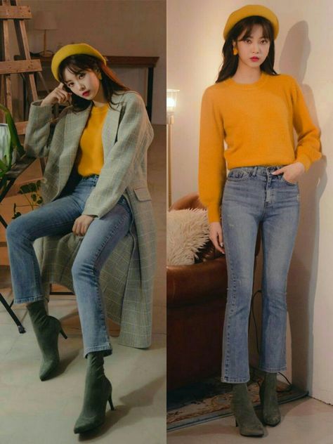 Academia Outfits With Jeans, Academia Outfits Colorful, Light Academia Style Outfits, Light Academia Outfit Winter, Academia Style Outfit, Outfit Ideas Korean Casual, Korean Fall Outfits, Style Language, Blue Outfit Winter