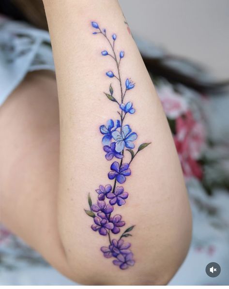 Sweet Violet Tattoo, Shamrock And Flower Tattoo, Cross And Flower Tattoo, Watercolor Butterfly Tattoos, Rainbow Flower Tattoo, Pastel Tattoo Ideas, Purple Flowers Tattoo, Blue Violet Tattoo Black And White, Watercolour Flower Tattoo