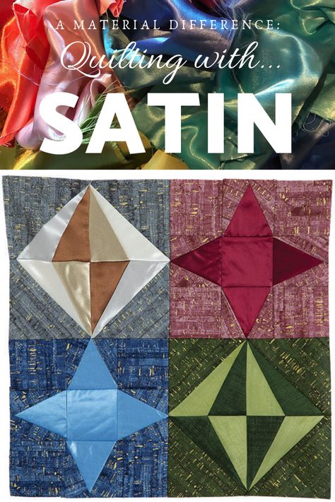 Don’t avoid it anymore! Working with satin isn’t a common choice for a quilt, but with some encouragement, adding a bit of satin fabric to your quilt sure does add a lovely touch of intrigue. Make sure you have a bag of tricks to pull from before giving it a go. Here's some expert advice... Things To Make With Satin Fabric, Quilting With Silk Fabric, Vintage Fabric Patterns, Satin Blanket, Mccalls Quilting, Prairie Points, Satin Quilt, Silk Quilt, Quilt Binding