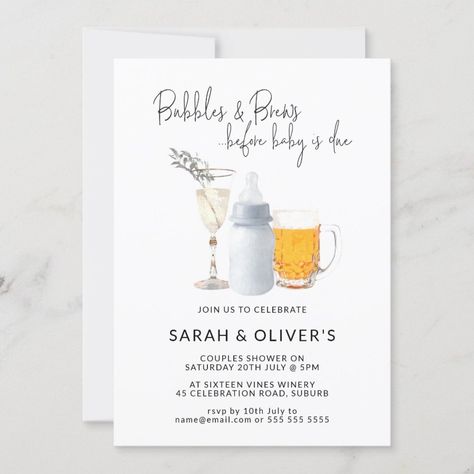 Bubbles & Brews Before Baby is Due Couples Shower  Invitation  Zazzle Unique Baby Shower Themes, Couples Shower Invitation, Couples Baby Shower Invitations, Baby Shower Invites Neutral, Sprinkle Shower, Couples Baby Showers, Coed Baby Shower, Sprinkle Baby Shower, Couples Shower Invitations