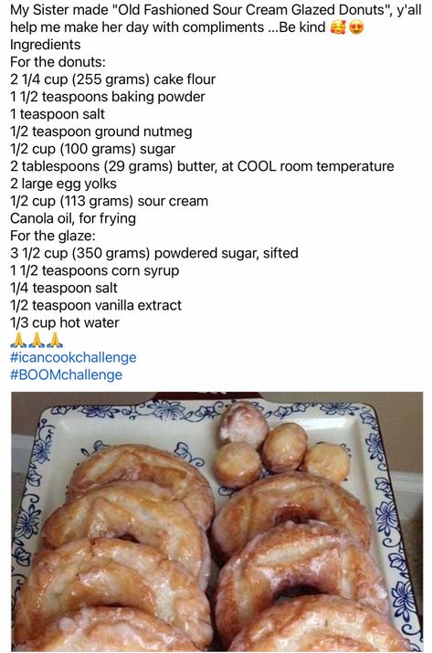 Sour Cream Donut Holes, Old Fashioned Donut Recipe, Homemade Deep Fried Donuts Recipe, Sour Cream Donuts Recipe, Best Donut Recipe Fried, Old Fashioned Sour Cream Doughnut, Drop Donuts Old Fashioned, Cream Filled Doughnuts Donut Recipes, Cream Donut Recipe