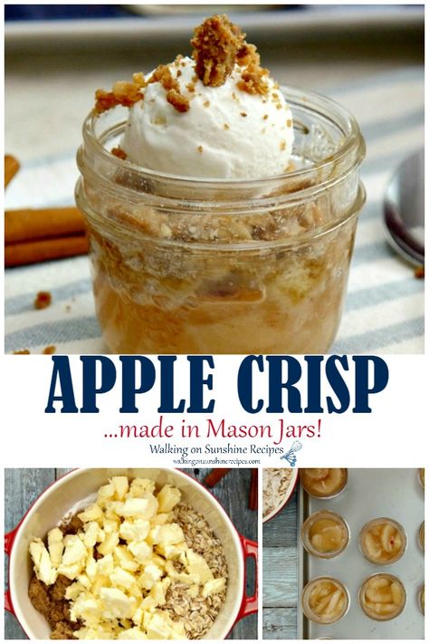 Ball Jar Desserts, Mason Jar Deserts, Jar Deserts, Canning Garden, Mason Jar Baking, Mason Jar Desserts Recipes, Mason Jar Pies, Desert Tables, Apple Crisp Dessert